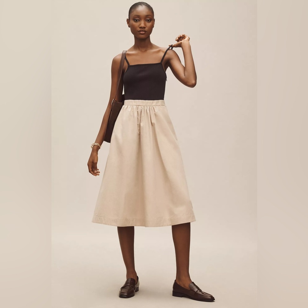 Maeve Sleeveless Rib Poplin Twofer Midi Dress